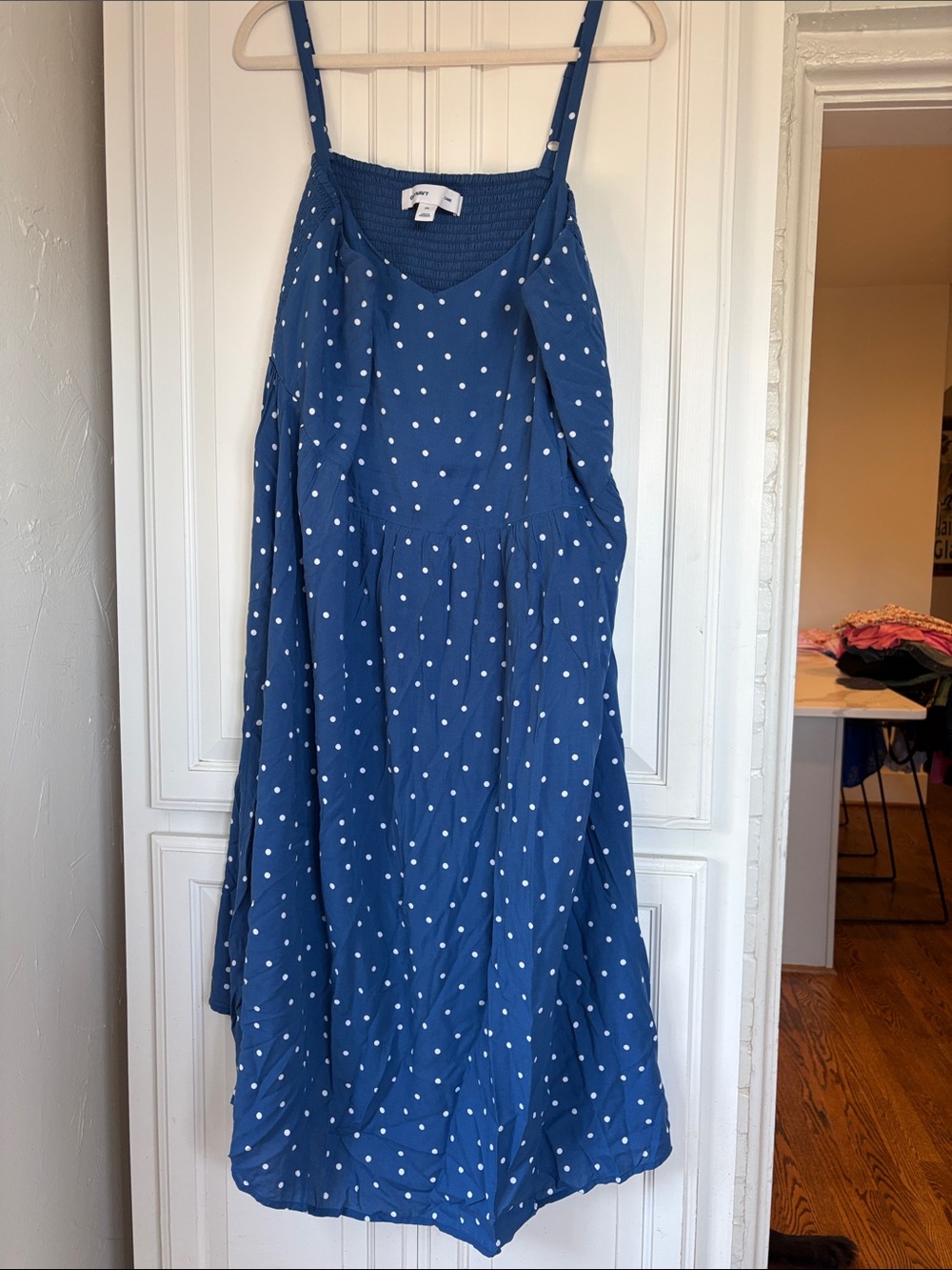 Old Blue with White Polka Dot Midi Dress - Picture 3 of 6